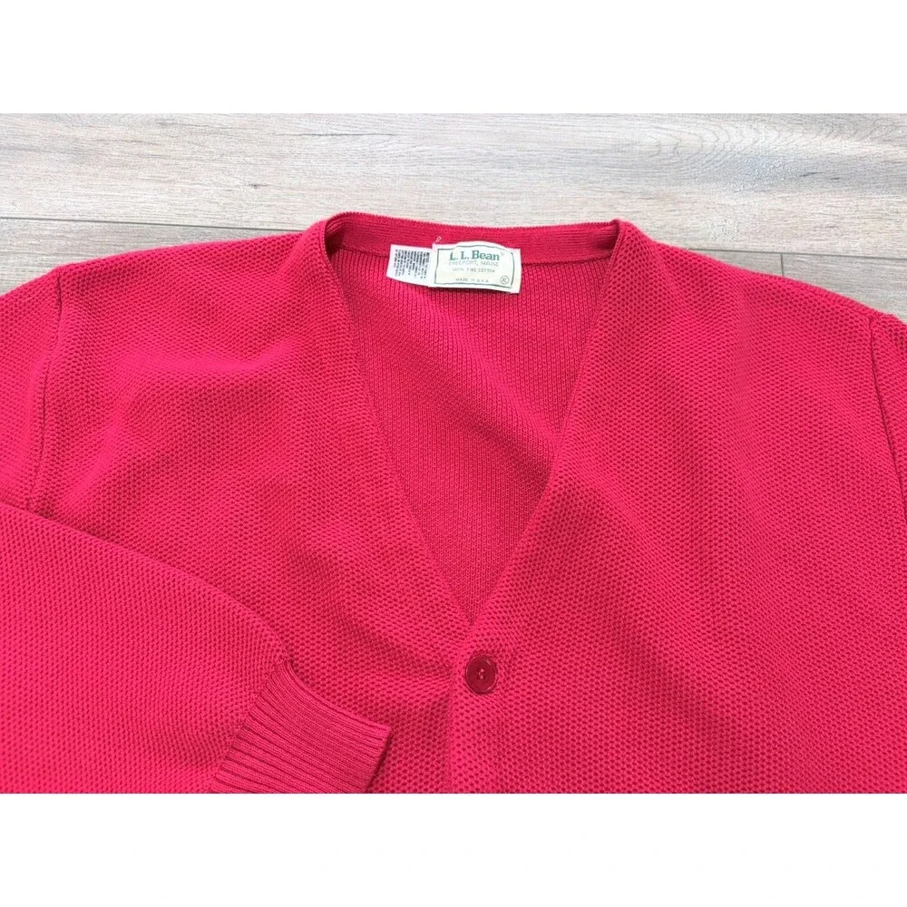 LL Bean Cardigan Sweater Mens XL Red Cotton Waffle Knit Button Pockets Vintage